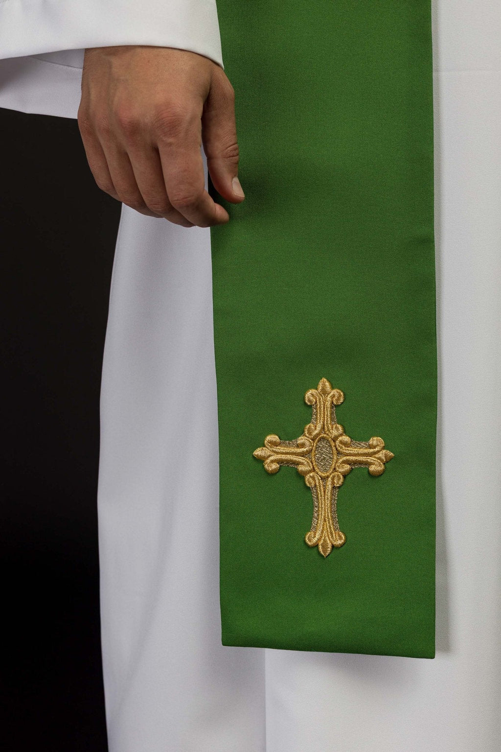 Stuła kapłańska zielona haftowana krzyż i IHS Zielona