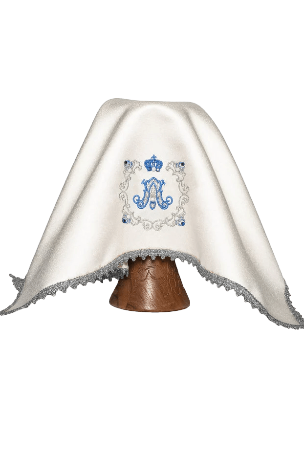 Veil for chalice in ecru with blue Marian embroidery