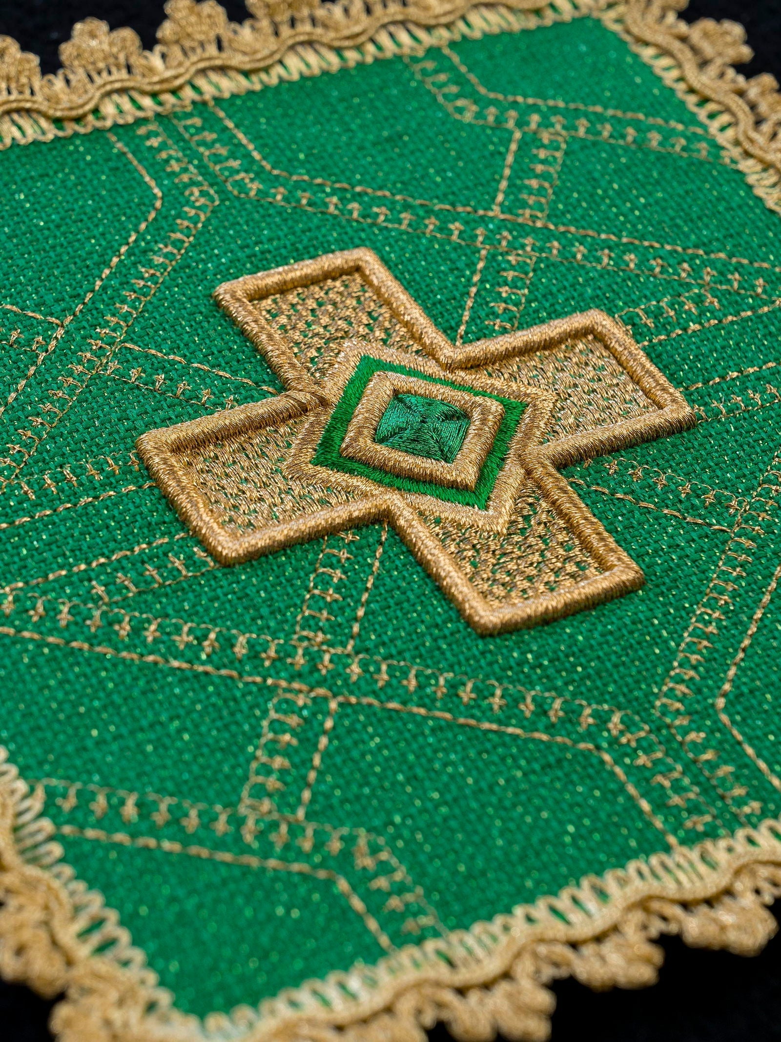 Set of four stakes with gold embroidery