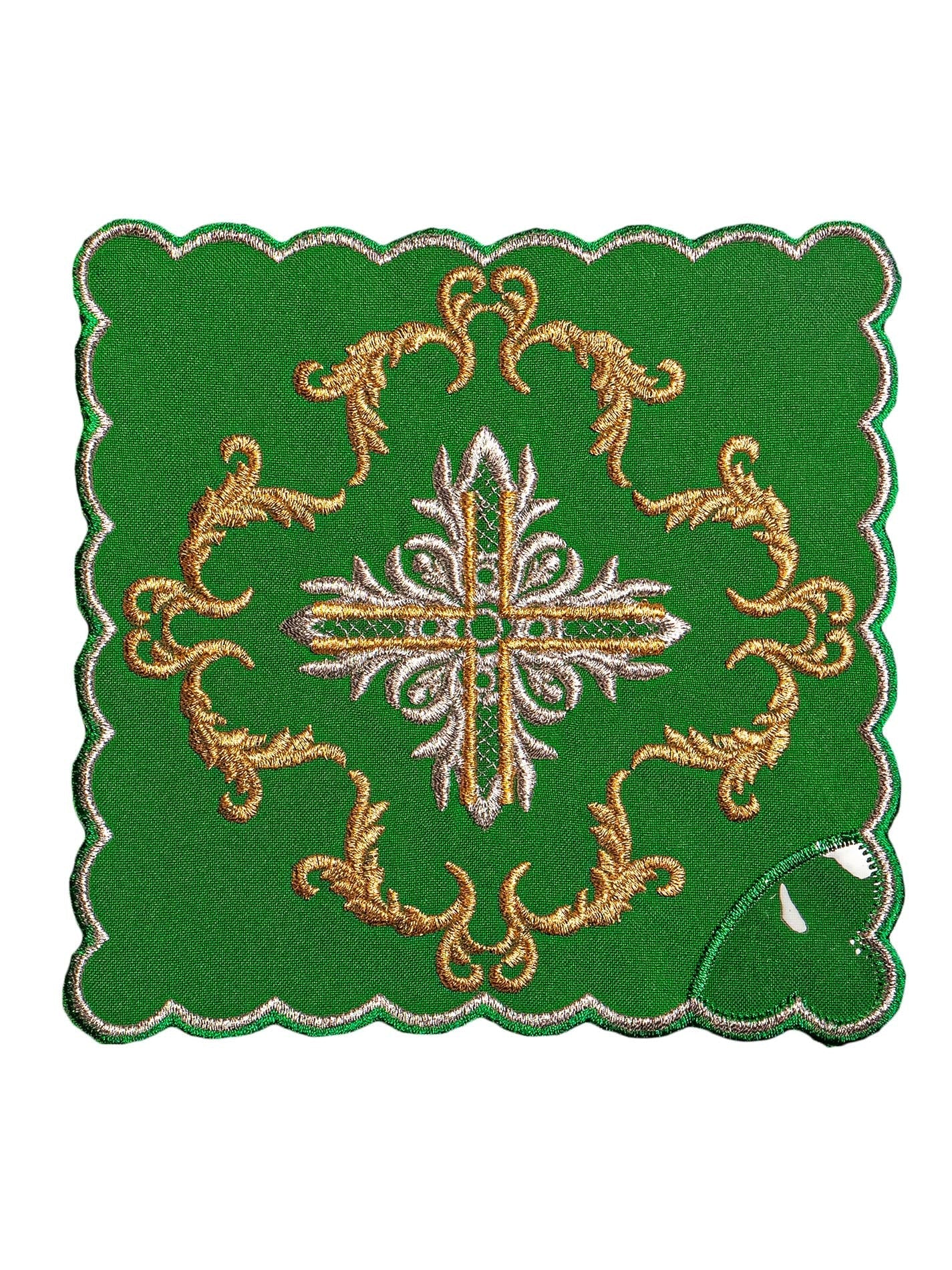 Green chalice linen embroidered with cross