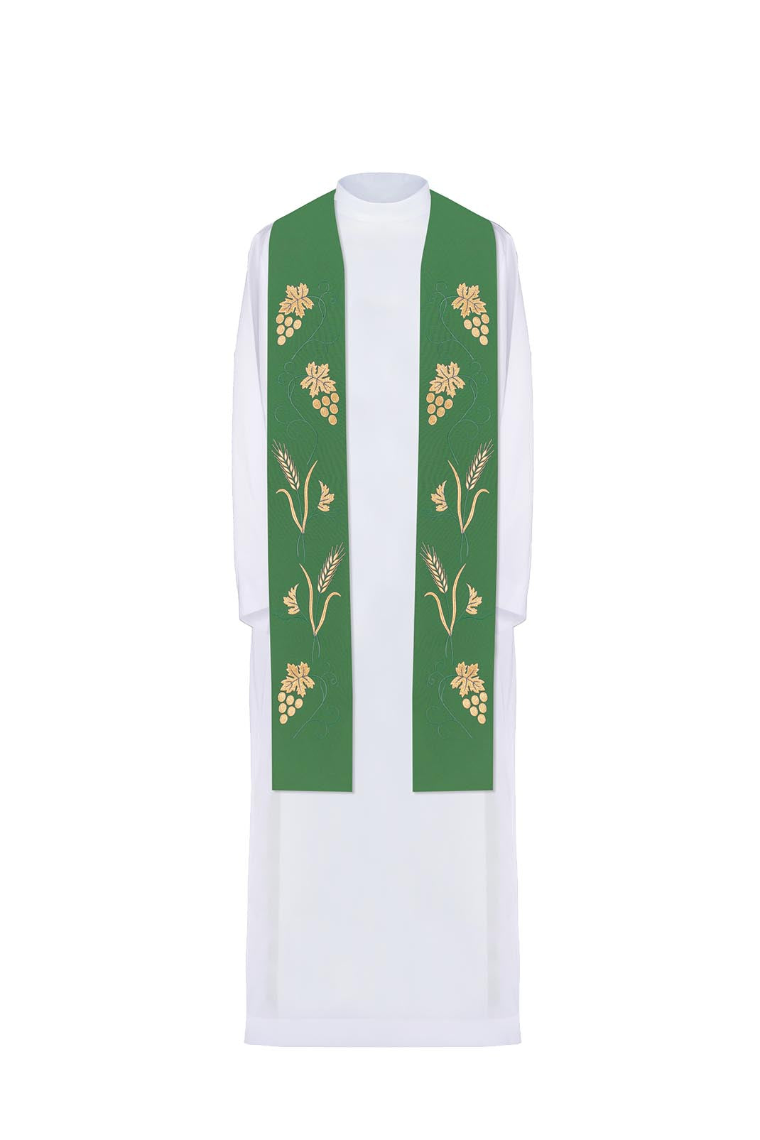 Green priest's stole with rich embroidery of grapes and ears