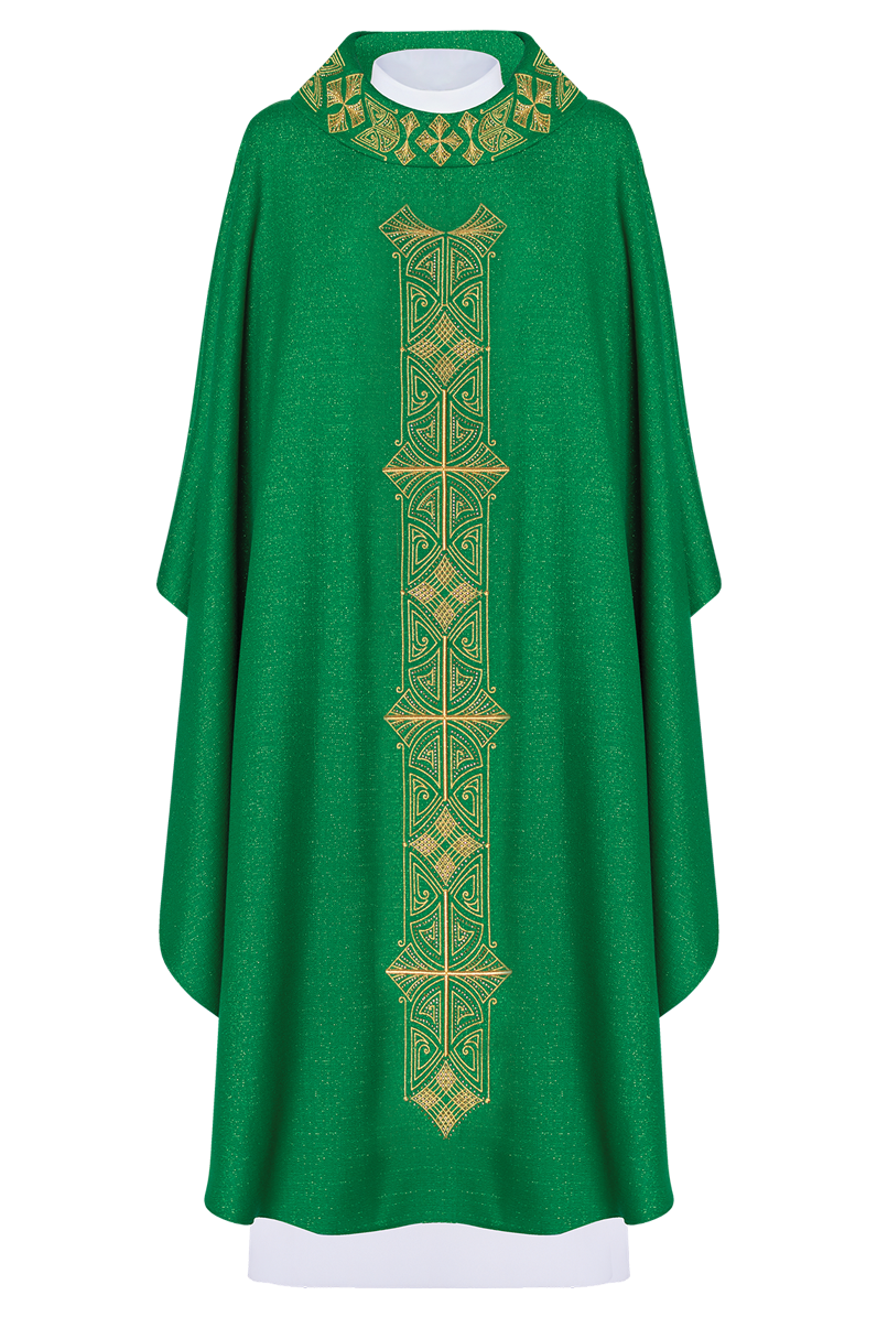 Green chasuble richly embroidered glossy