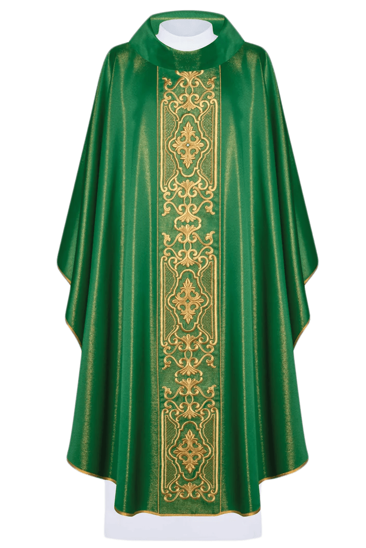 Green chasuble richly embroidered lustre