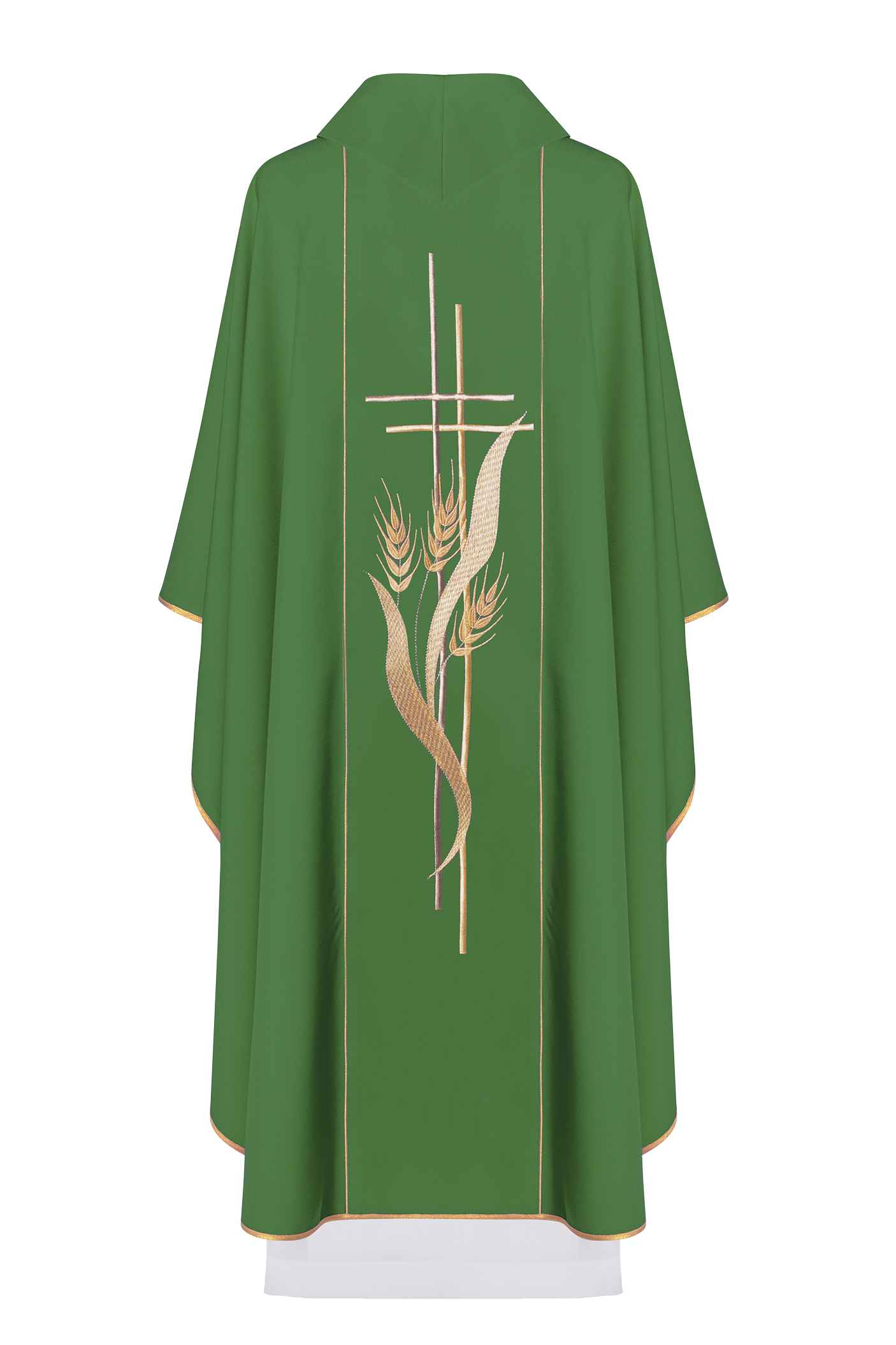 Green chasuble embroidered with cross and ear motifs