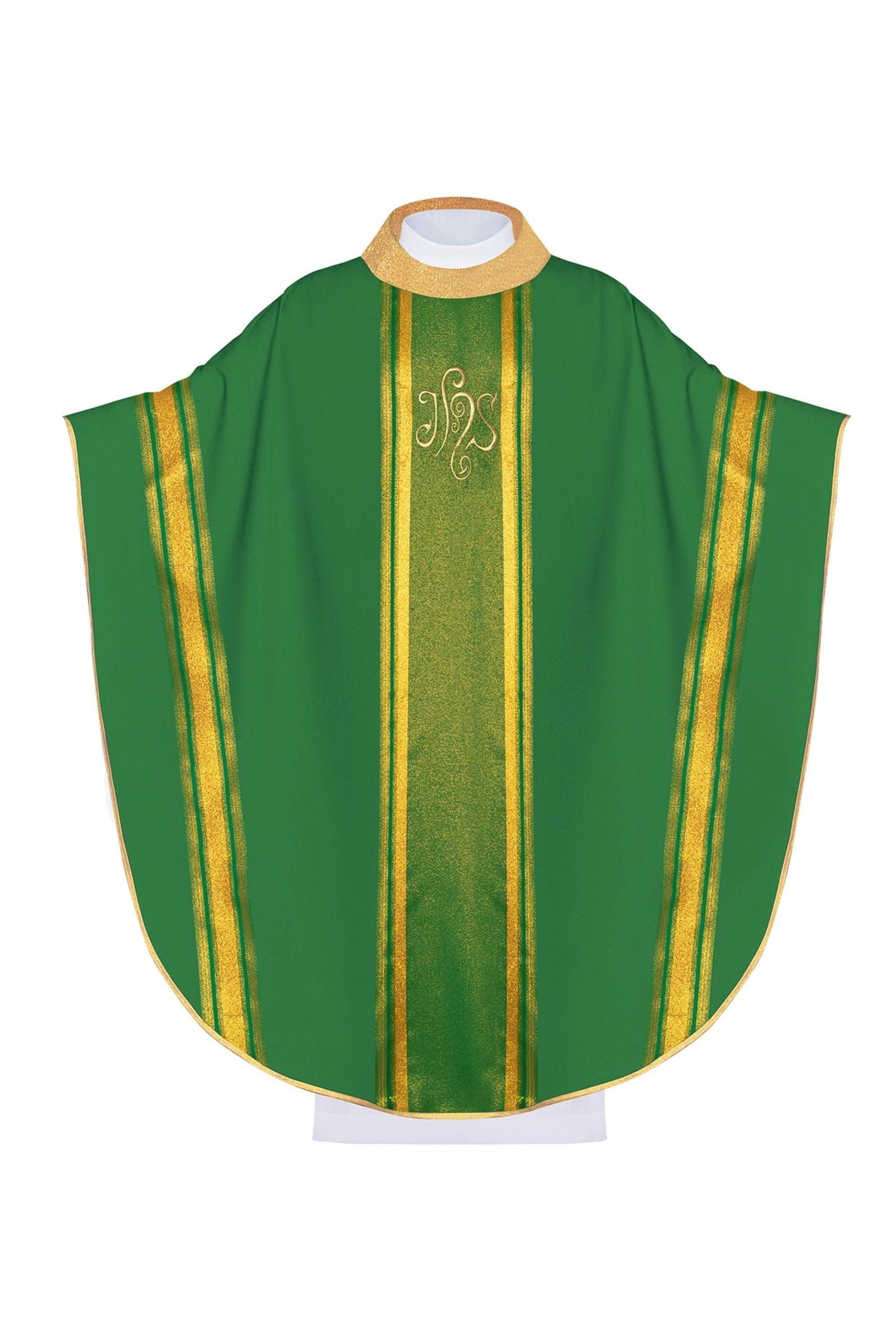 Green embroidered chasuble with IHS design with gilding