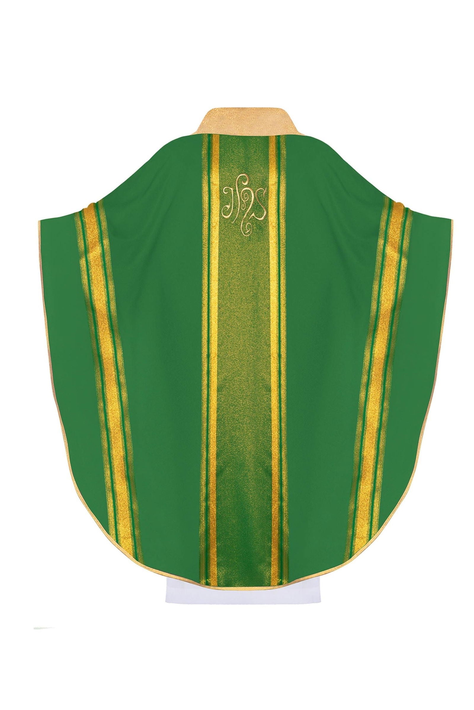 Green embroidered chasuble with IHS design with gilding