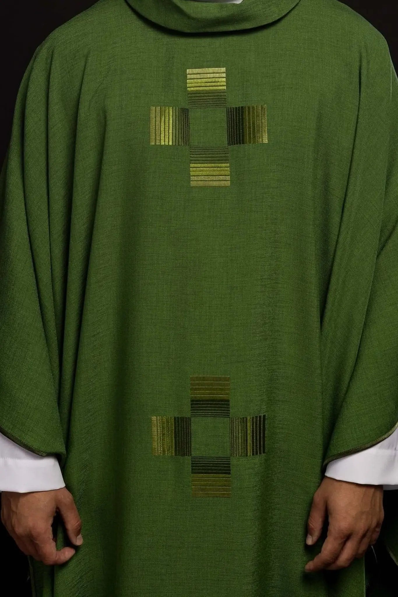 Green chasuble with embroidered crosses