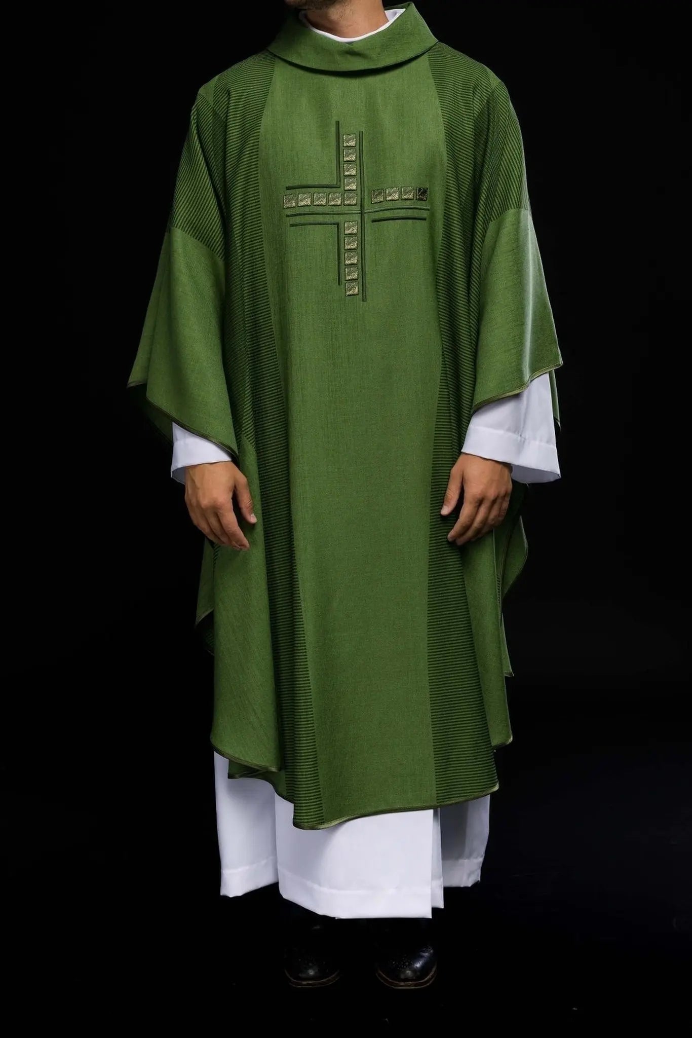 Green liturgical chasuble with cross