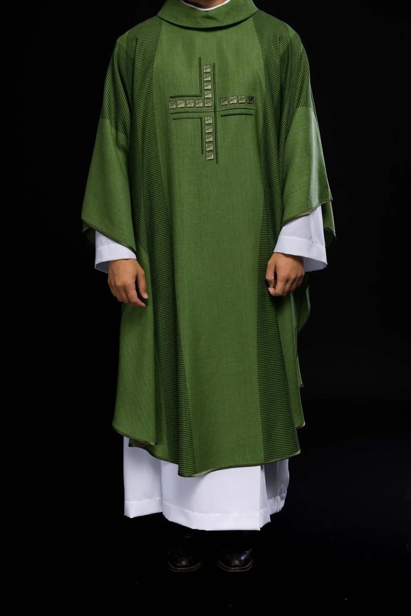 Green liturgical chasuble with cross