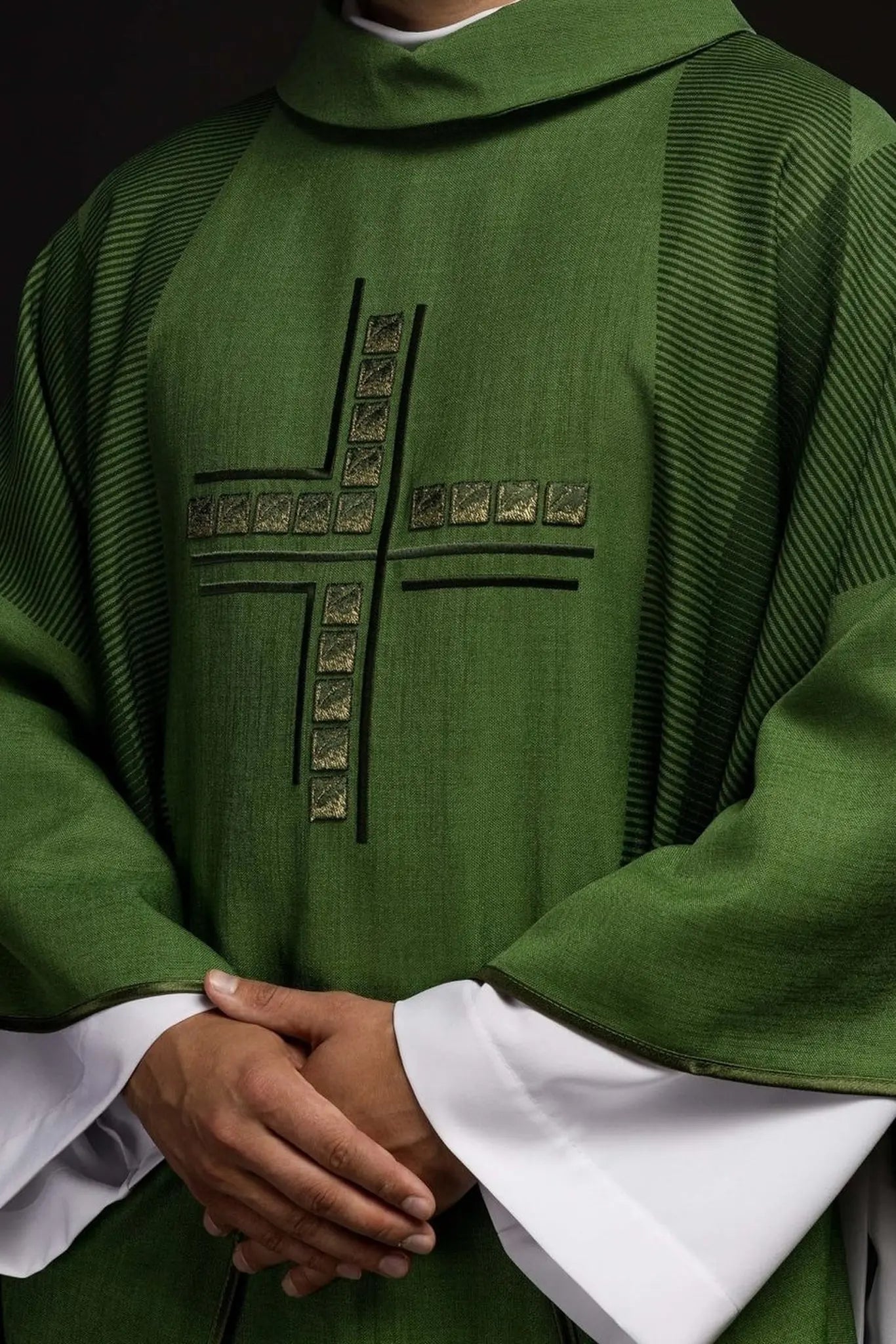 Green liturgical chasuble with cross