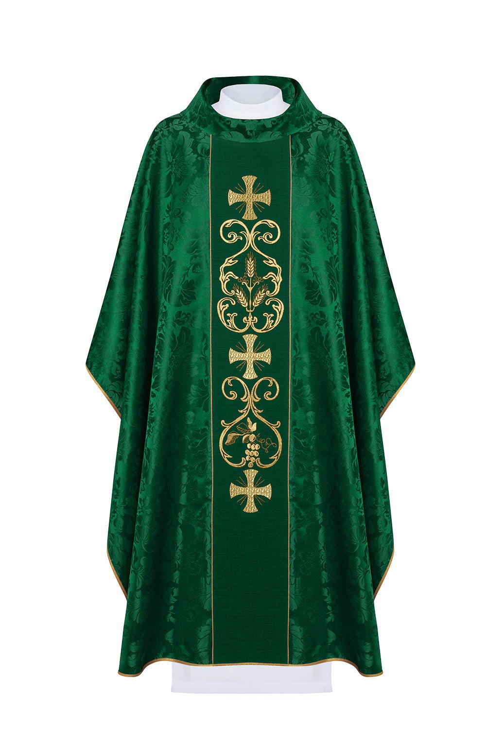 Green liturgical chasuble decorated with embroidered belt