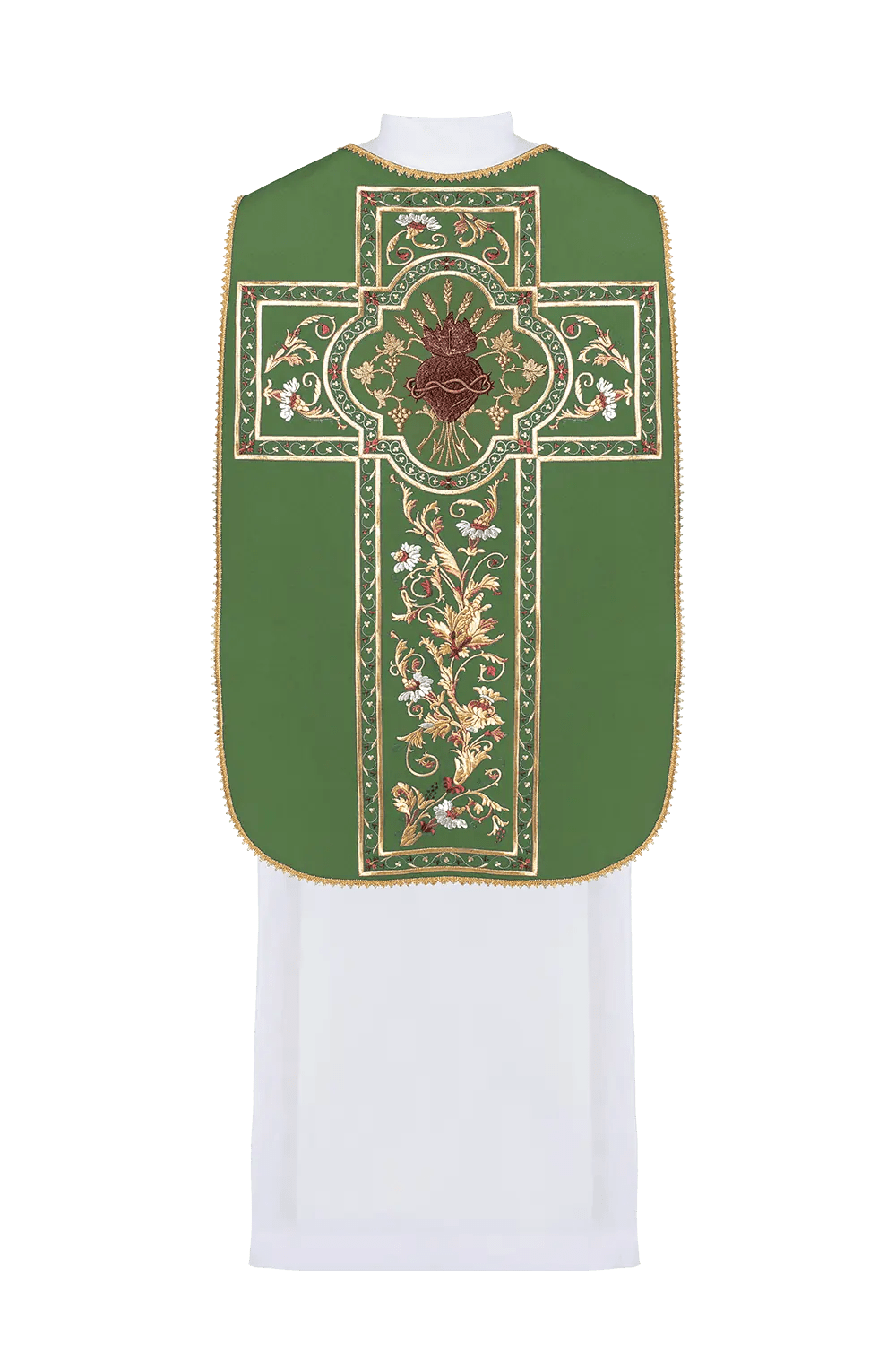 Green Roman chasuble embroidered with the motif of the Heart of Jesus Christ