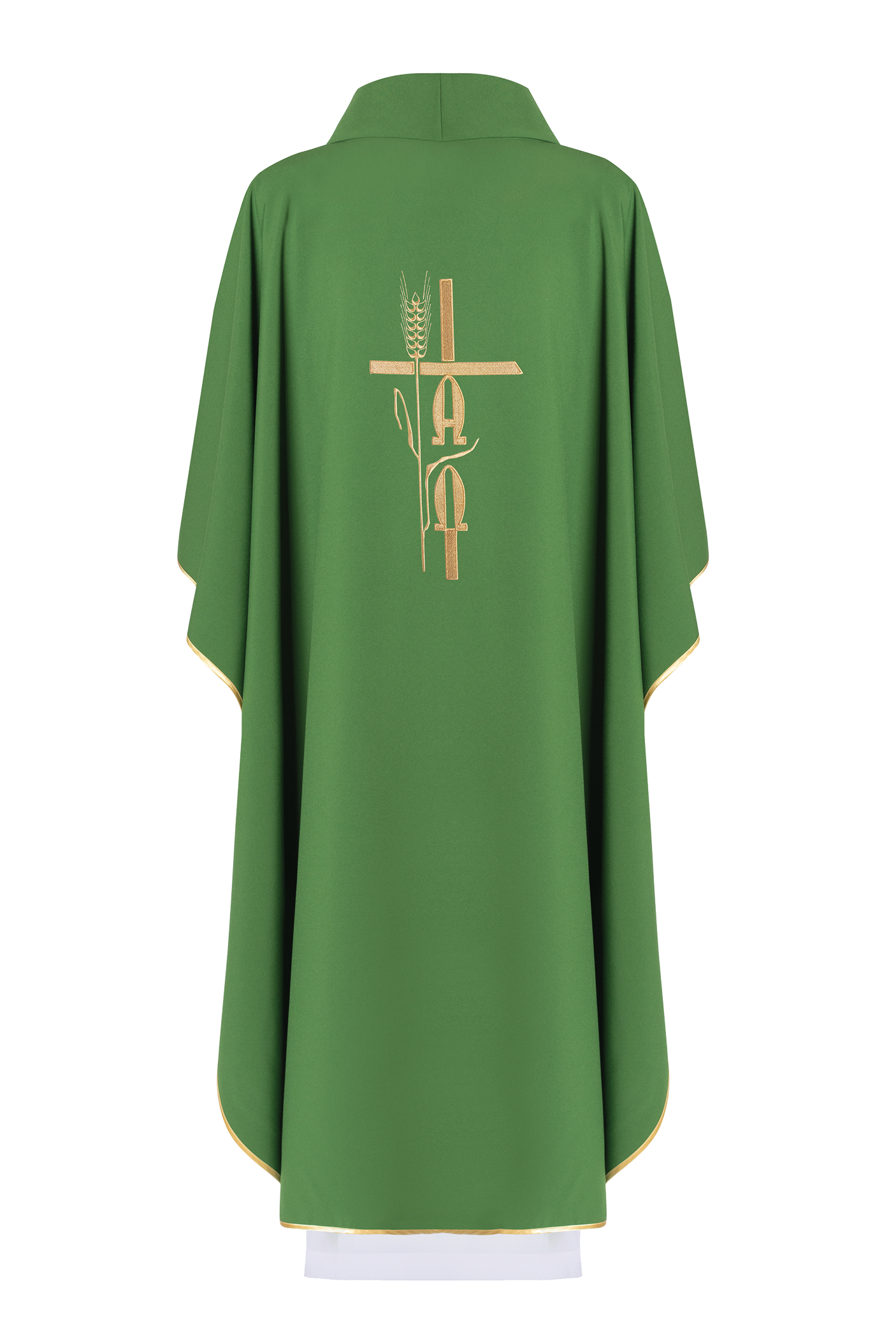 Green chasuble with Alpha Omega embroidery