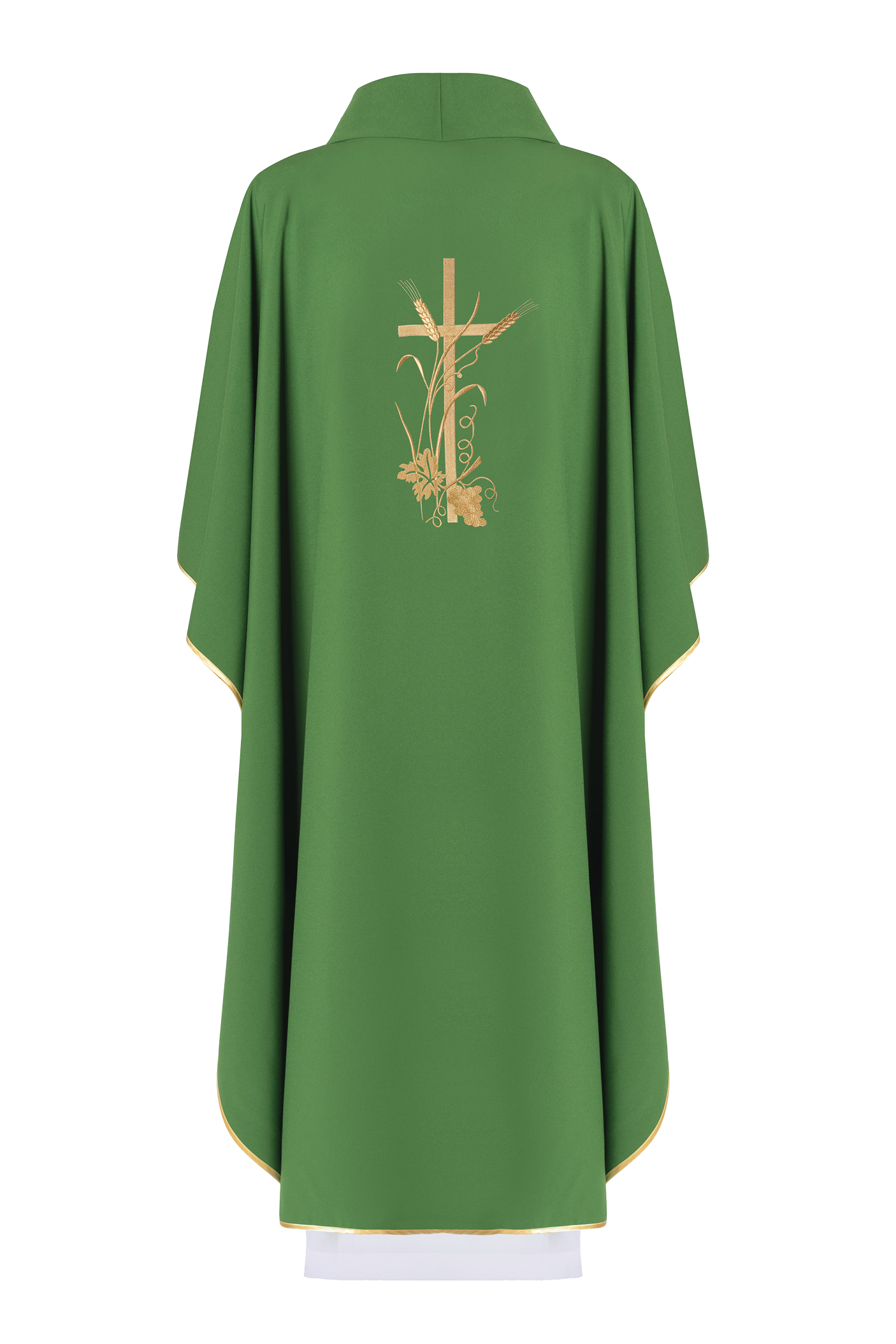 Green chasuble with gold cross embroidery