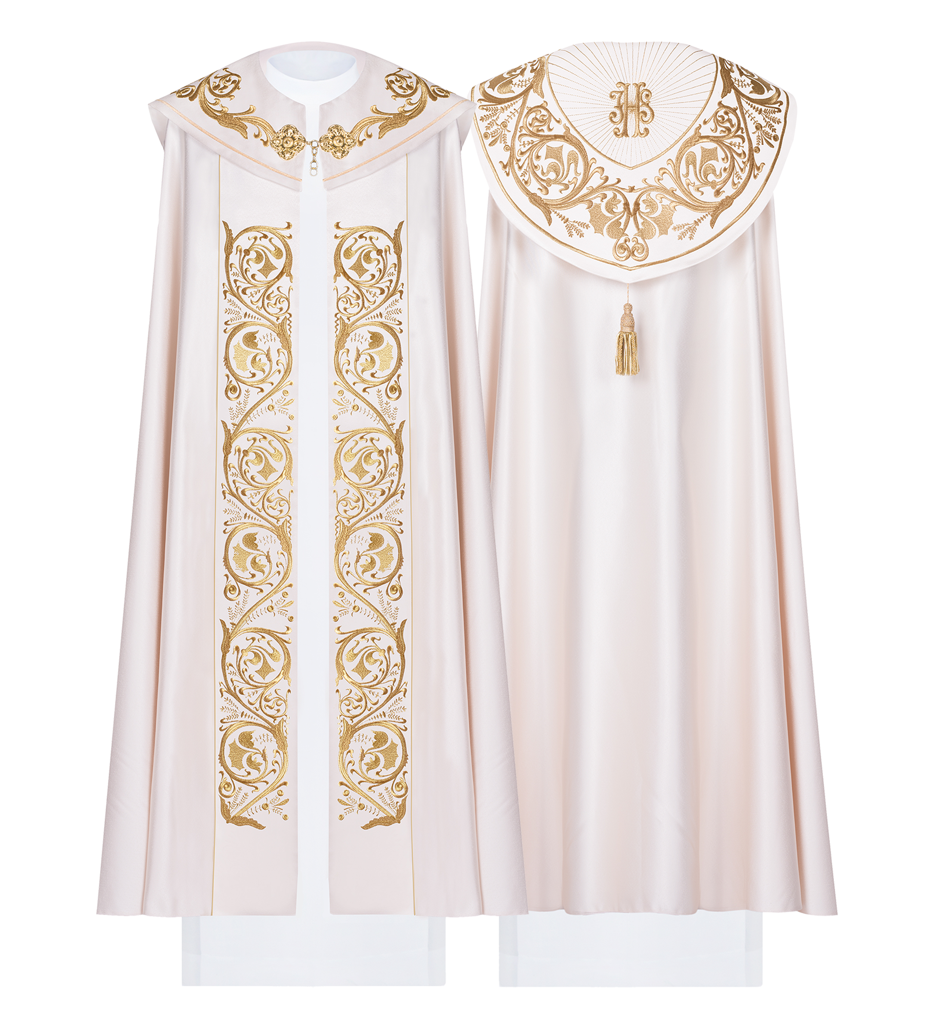 IHS embroidered liturgical cape ecru