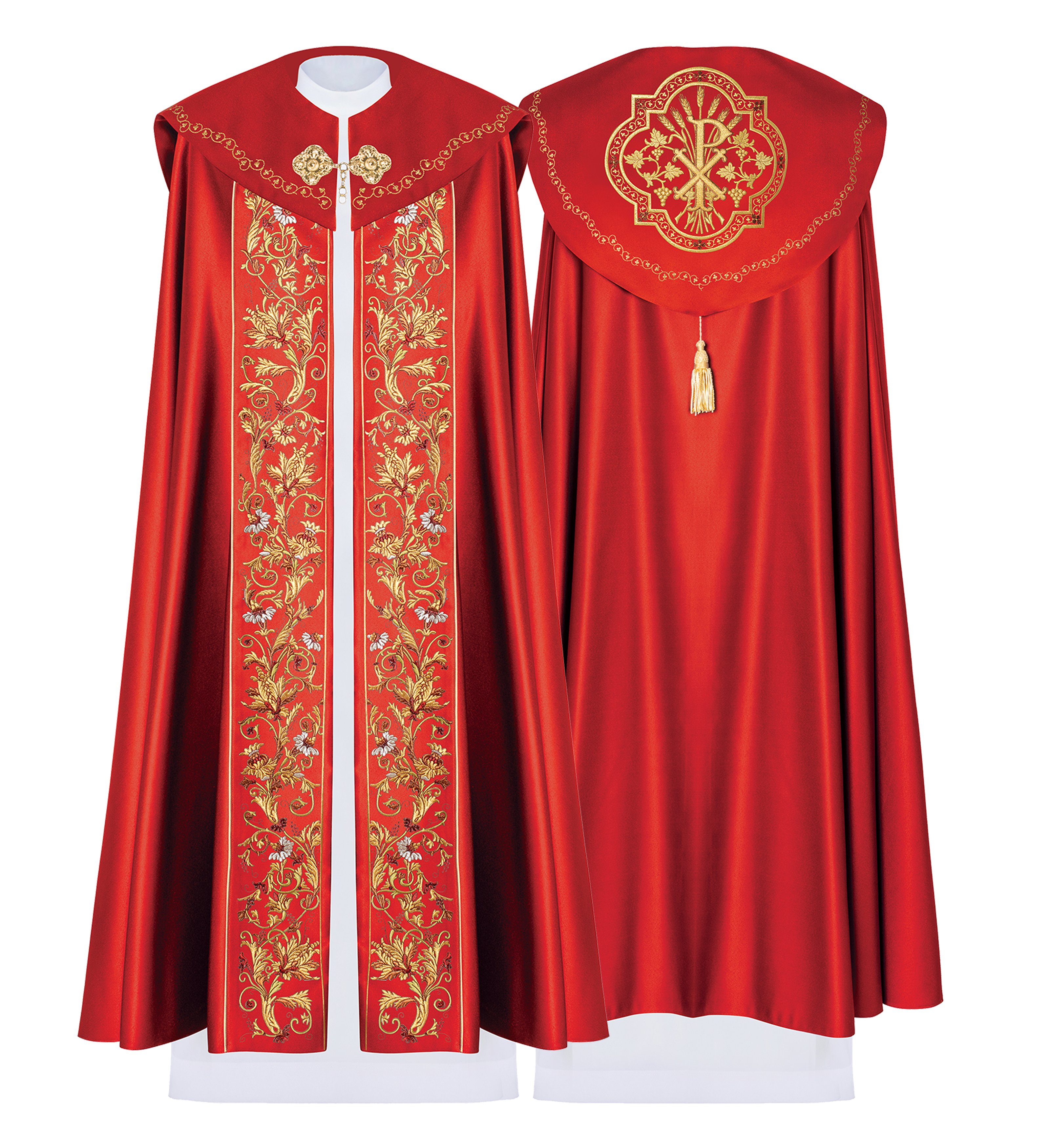 Eucharistic cape with richly decorated monogram in red
