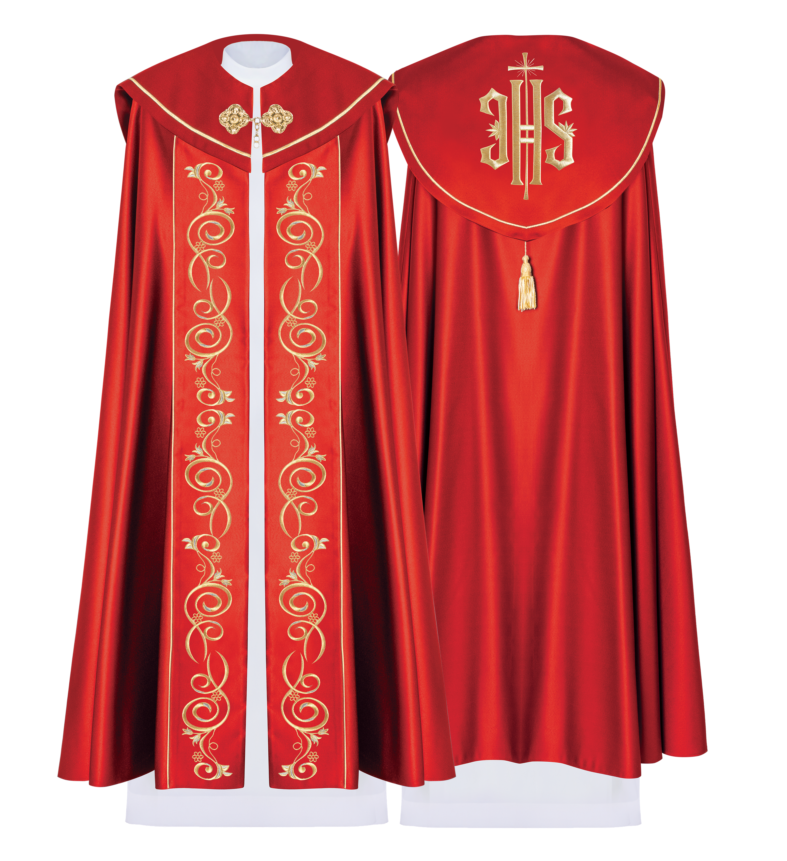 Red liturgical cape with gold embroidery