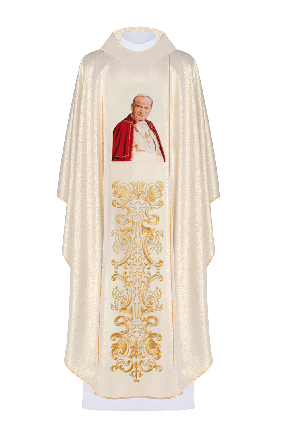 Chasuble with an image of Pope John Paul II gold