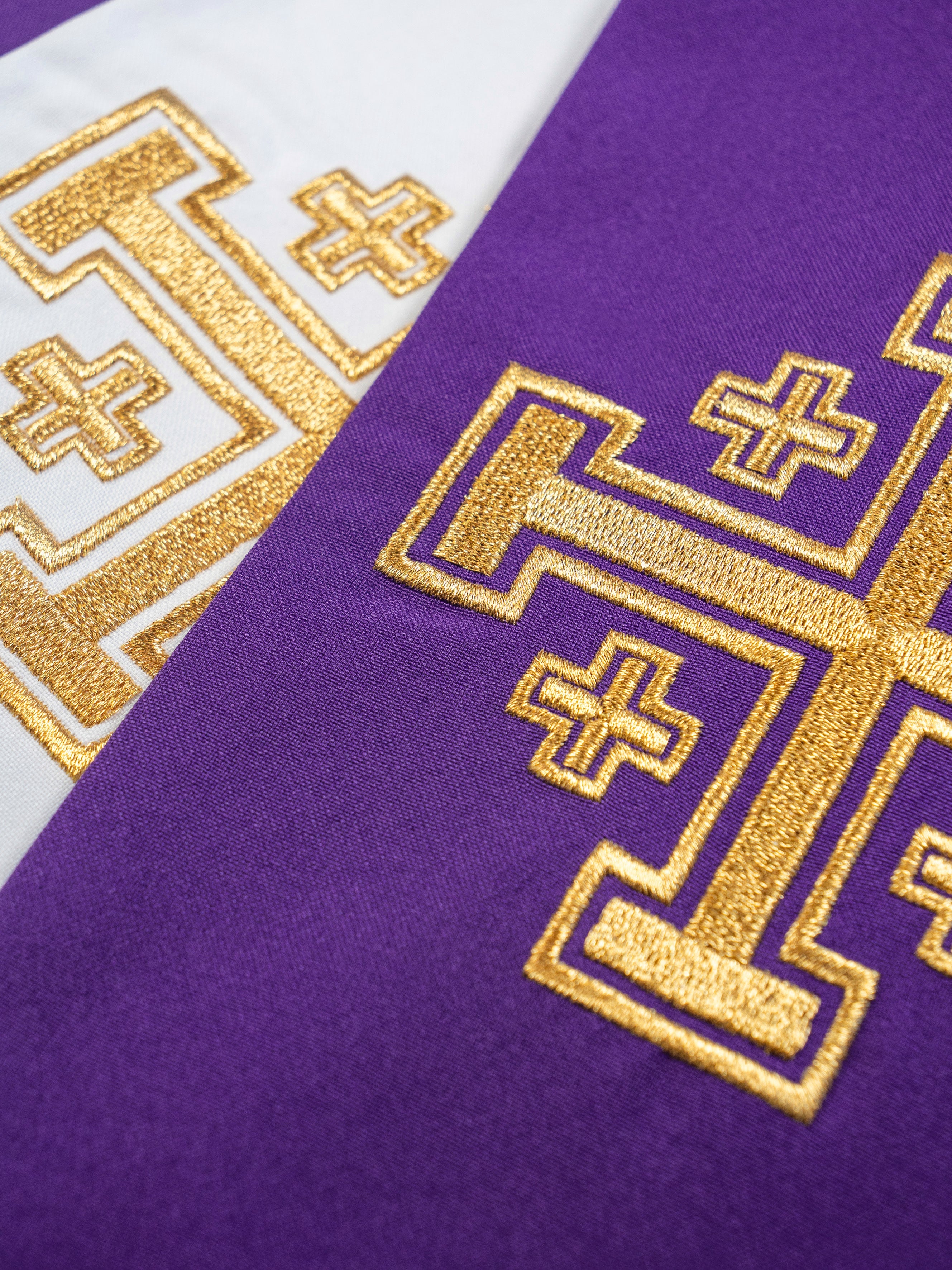 Double-sided stole Jerusalem Cross purple and white