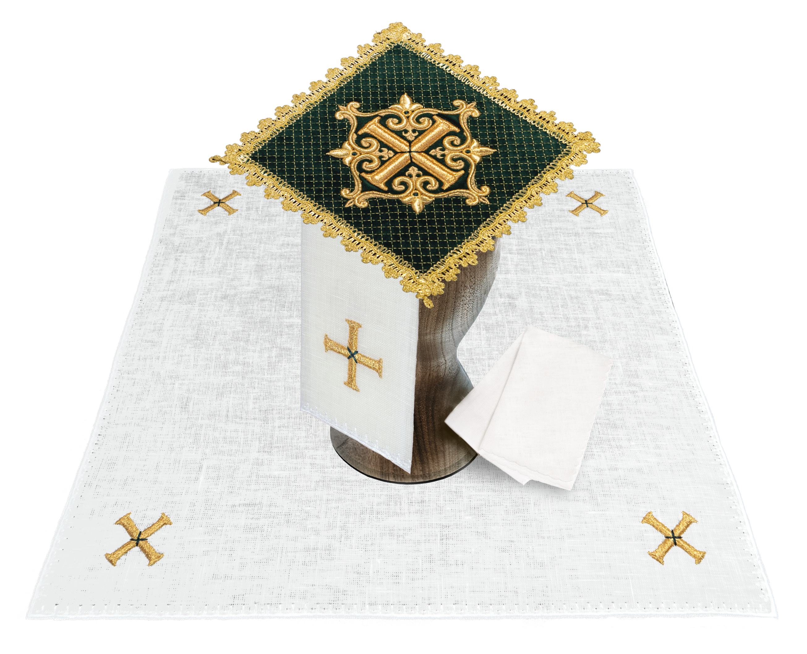 Embroidered chalice linen green gold cross
