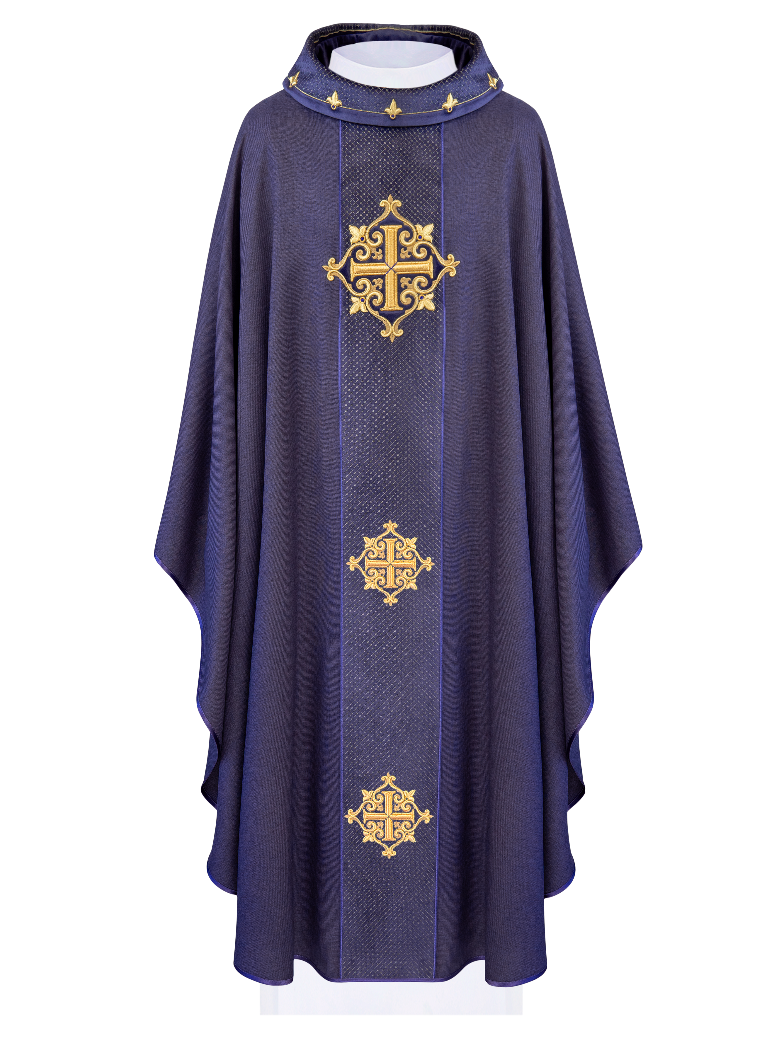 Chasuble with velvet purple belt and embroidery of crosses