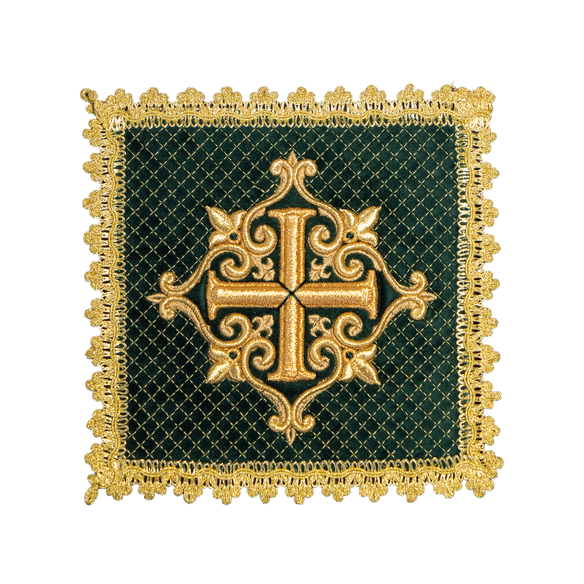 Embroidered chalice linen green gold cross