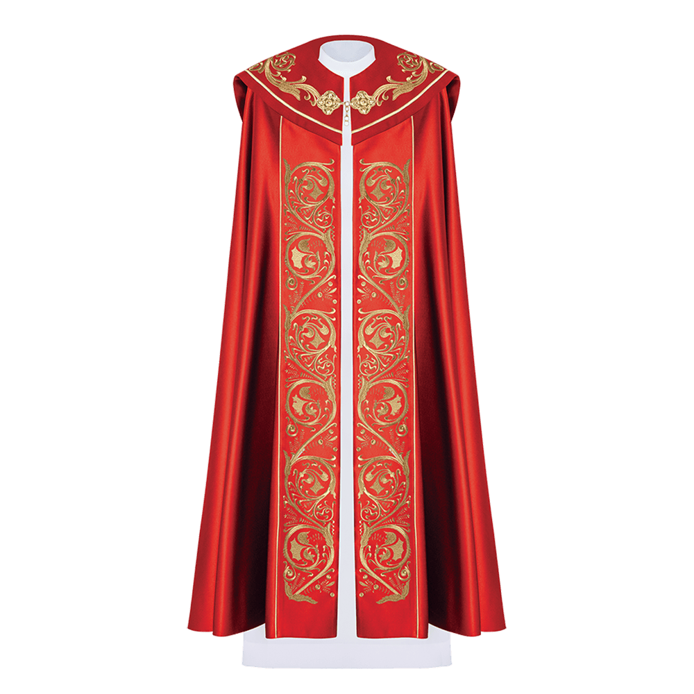 Kapa liturgiczna bogato haftowana IHS w kolorze czerwonym