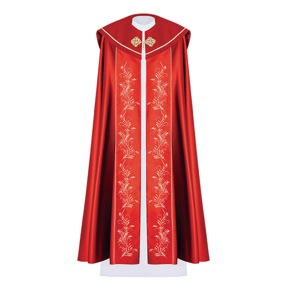 Kapa liturgiczna haftowana z motywem IHS w kolorze czerwonym