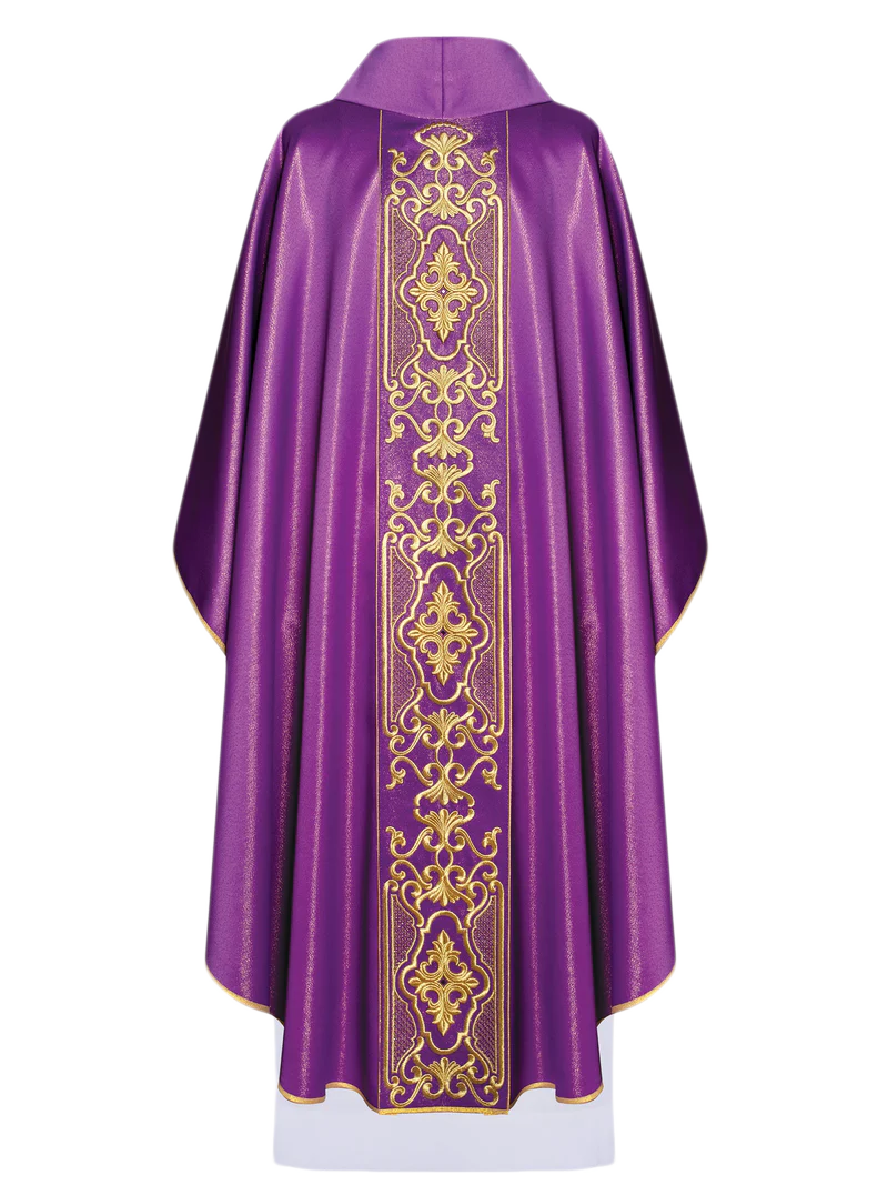 Purple chasuble richly embroidered glossy