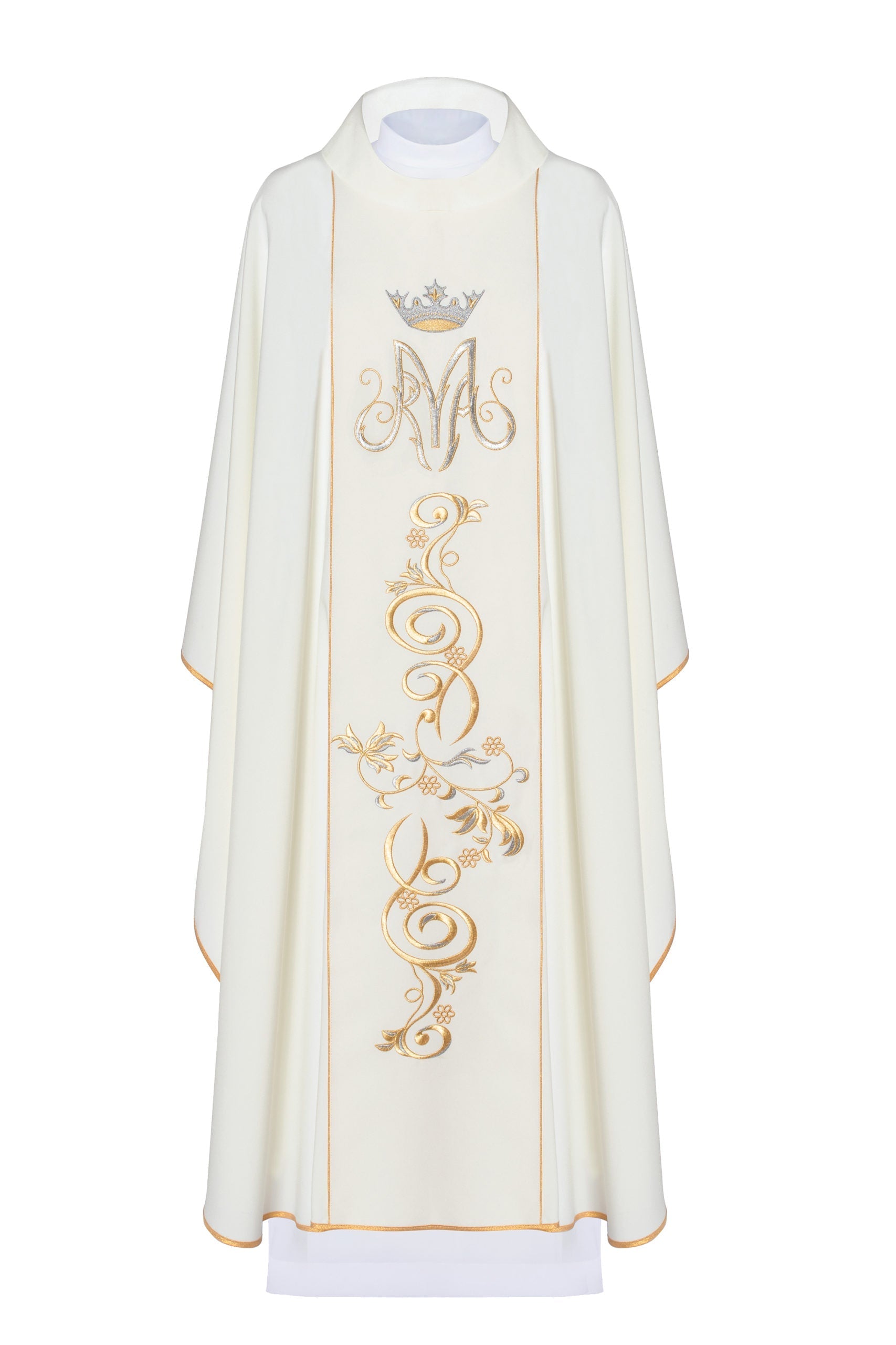 Ornat liturgiczny Maryjnyz pasem haftowanym ecru