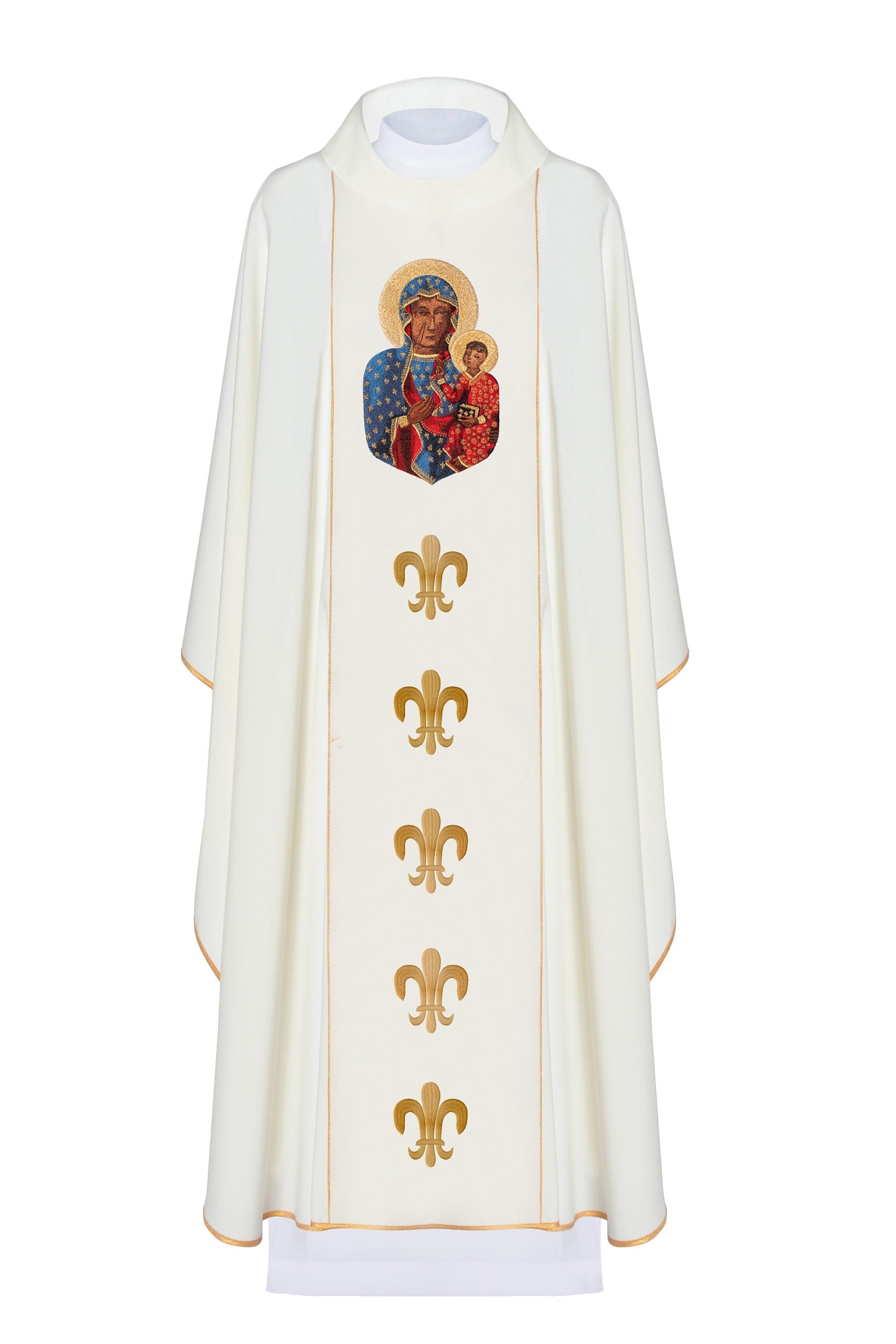 Ornat z wizerunkiem Matki Boskiej Częstochowskiej w kolorze ecru